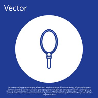 Mavi çizgi El ayna ikonu mavi arkaplanda izole edildi. Beyaz daire düğmesi. Vektör İllüstrasyonu