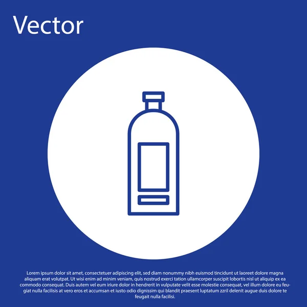 Blue Line Flasche Shampoo-Symbol isoliert auf blauem Hintergrund. weißer Kreis-Knopf. Vektorillustration — Stockvektor
