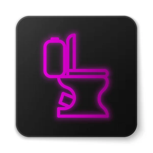 Parlayan neon hattı tuvalet klozeti ikonu beyaz arka planda izole edilmiş. Siyah kare düğme. Vektör İllüstrasyonu — Stok Vektör
