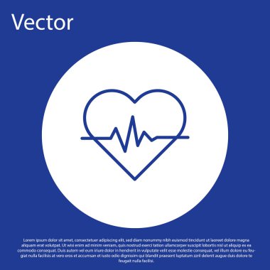 Mavi çizgi kalp atış hızı ikonu mavi arkaplanda izole edildi. Kalp atışı işareti. Kalp atışı ikonu. Kardiyogram simgesi. Beyaz daire düğmesi. Vektör İllüstrasyonu