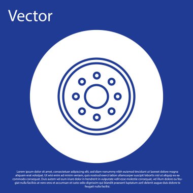 Mavi çizgi yuvarlak ahşap kalkan ikonu mavi arka planda izole edildi. Güvenlik, güvenlik, koruma, mahremiyet, koruma kavramı. Beyaz daire düğmesi. Vektör İllüstrasyonu