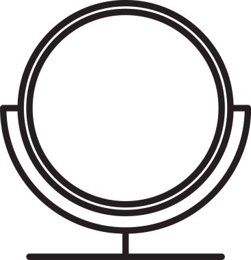 Siyah çizgi yuvarlak makyaj aynası ikonu beyaz arkaplanda izole edilmiş. Vektör İllüstrasyonu