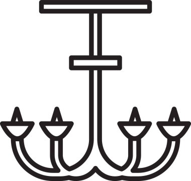 Siyah çizgi Chandelier simgesi beyaz arkaplanda izole edildi. Vektör İllüstrasyonu