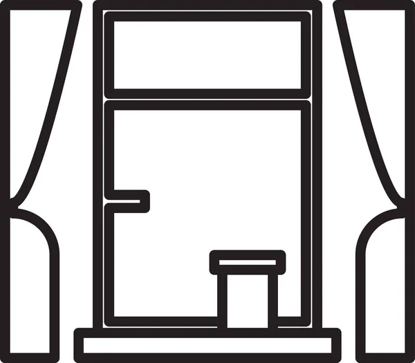 Línea negra Ventana con cortinas en el icono de la habitación aislada sobre fondo blanco. Ilustración vectorial — Vector de stock