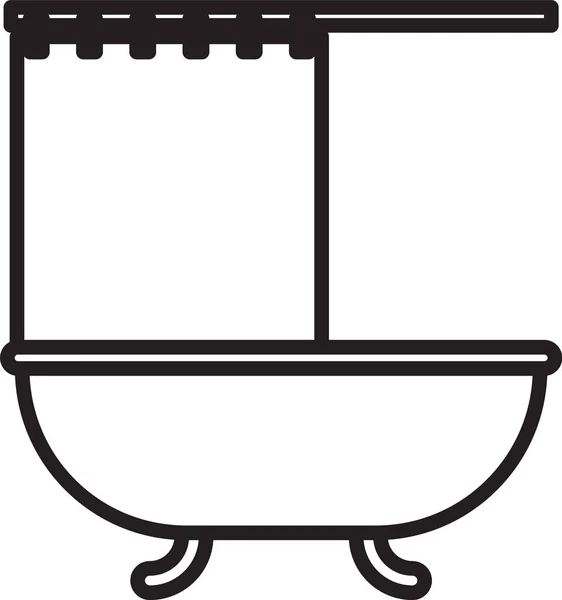 Černá čára Vana s otevřenou sprchovým závěsem ikona izolované na bílém pozadí. Vektorová ilustrace — Stockový vektor