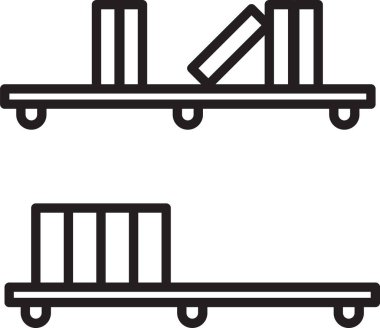 Beyaz arkaplanda kitap simgesi olan siyah çizgi rafı. Raflar işaretli. Vektör İllüstrasyonu