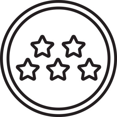 Siyah çizgi Beş yıldızlı müşteri ürün değerlendirme simgesi beyaz arkaplanda izole edildi. Favori, en iyi derecelendirme, ödül sembolü. Vektör İllüstrasyonu