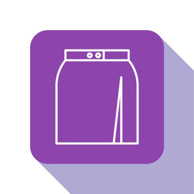 Beyaz çizgi etek simgesi beyaz arkaplanda izole edildi. Mor kare düğme. Vektör İllüstrasyonu