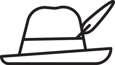 Siyah çizgi Oktoberfest şapka simgesi beyaz arkaplanda izole edildi. Tüylü avcı şapkası. Alman şapkası. Vektör İllüstrasyonu