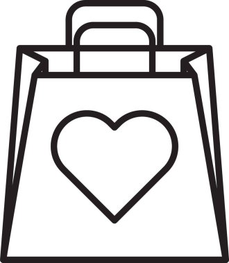 Beyaz arka plan üzerinde izole kalp simgesi ile Siyah çizgi Alışveriş çantası. Alışveriş çantası dükkanı kalp simgesi gibi seviyorum. Sevgililer günü sembolü. Vektör İllüstrasyonu