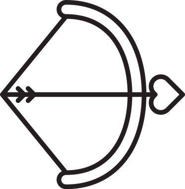 Siyah çizgi Yay ve ok simgesi beyaz arka plan üzerinde izole. Cupid sembolü. Aşk işareti. Sevgililer günü konsepti. Vektör İllüstrasyonu