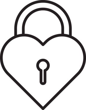 Beyaz arka plan üzerinde izole bir kalp simgesi şeklinde Siyah çizgi Kale. Kilitli Kalp. Aşk sembolü ve anahtar deliği işareti. Vektör İllüstrasyonu