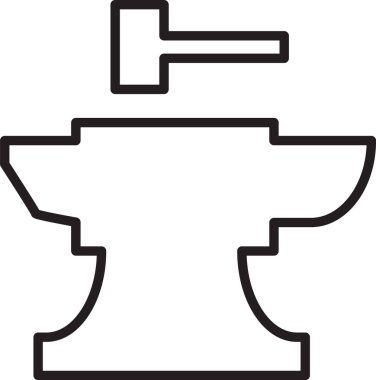 Demircilik için siyah çizgi örs ve beyaz arka planda izole edilmiş çekiç simgesi. Metal dövmesi. Kalpazanlık aleti. Vektör İllüstrasyonu