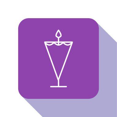 Beyaz çizgi Ortaçağ bayrağı simgesi beyaz arkaplanda izole edildi. Bir kral ya da kraliçe tarafından yönetilen ülke, devlet ya da bölge. Mor kare düğme. Vektör İllüstrasyonu