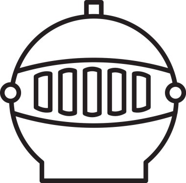 Beyaz arka planda izole edilmiş siyah çizgi Ortaçağ demir miğferi. Vektör İllüstrasyonu