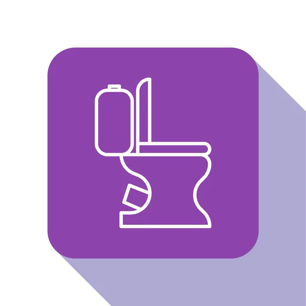 Biała linia Toaleta miska ikona izolowane na białym tle. Fioletowy kwadratowy przycisk. Ilustracja wektora — Wektor stockowy
