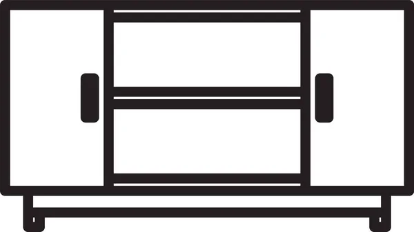 Czarna linia stolik TV ikona stojak izolowany na białym tle. Ilustracja wektora — Wektor stockowy