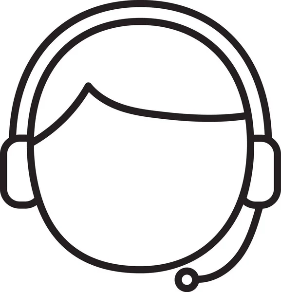 Černá čára Muž s ikonou sluchátka izolované na bílém pozadí. Spojte se s operátorem. Koncept pro call centrum, zákaznickou podporu. Vektorová ilustrace — Stockový vektor