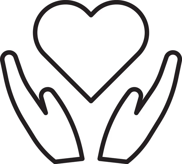 Czarna linia Serce na dłoni ikona izolowana na białym tle. Ręka dająca symbol miłości. Symbolem Walentynek. Ilustracja wektora — Wektor stockowy
