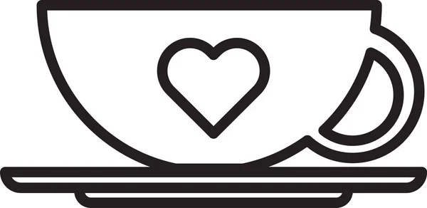 Línea negra Taza de café e icono del corazón aislados sobre fondo blanco. Un par de cafés para los amantes el día de San Valentín. Ilustración vectorial — Vector de stock