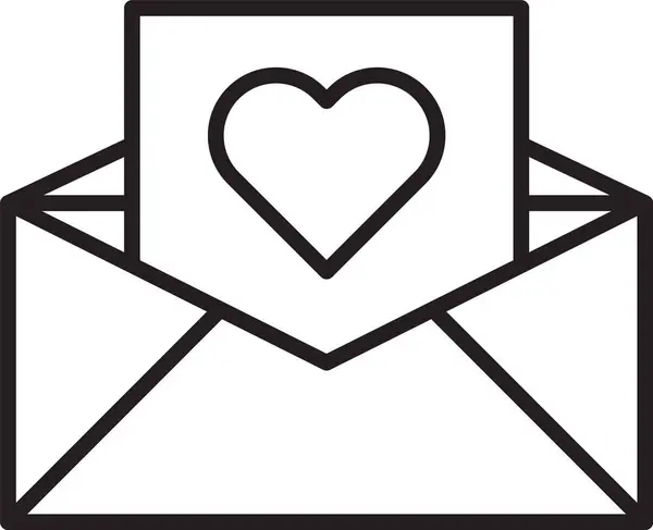흰색 배경에 고립 된 발렌타인 하트 아이콘이있는 검은 색 선 봉투. 메시지 사랑. 편지 사랑과 로맨스. 벡터 일러스트레이션 — 스톡 벡터