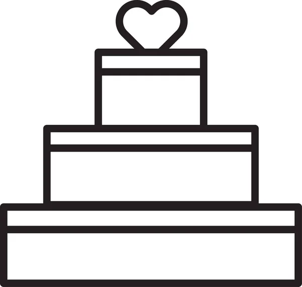 Czarna linia tort weselny z ikoną serca izolowane na białym tle. Symbolem Walentynek. Ilustracja wektora — Wektor stockowy