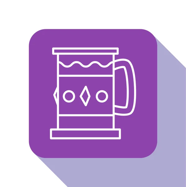 Línea blanca Icono de taza de madera aislado sobre fondo blanco. Botón cuadrado púrpura. Ilustración vectorial — Vector de stock