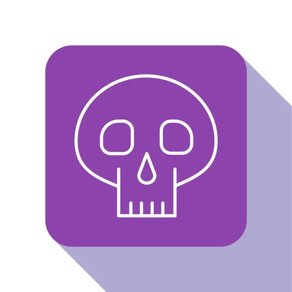 Ligne blanche Icône du crâne isolé sur fond blanc. Bouton carré violet. Illustration vectorielle — Image vectorielle