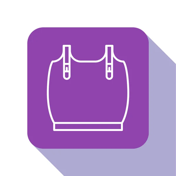 White line Body armor icon isolated on white background. Purple square button. Vector Illustration — 스톡 벡터