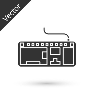 Gri Bilgisayar klavye simgesi beyaz arkaplanda izole edildi. Bilgisayar bileşeni işareti. Vektör İllüstrasyonu