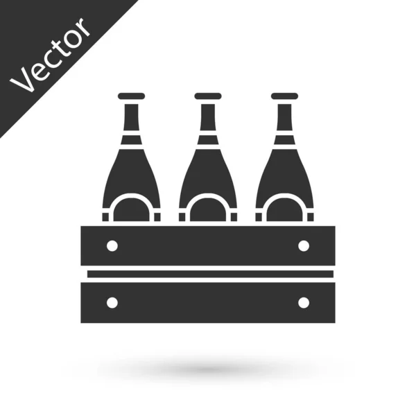 Pacote cinzento de garrafas de cerveja ícone isolado no fundo branco. Caixa de madeira e garrafas de cerveja. Caixa caixa de cerveja caixa sinal. Ilustração vetorial — Vetor de Stock