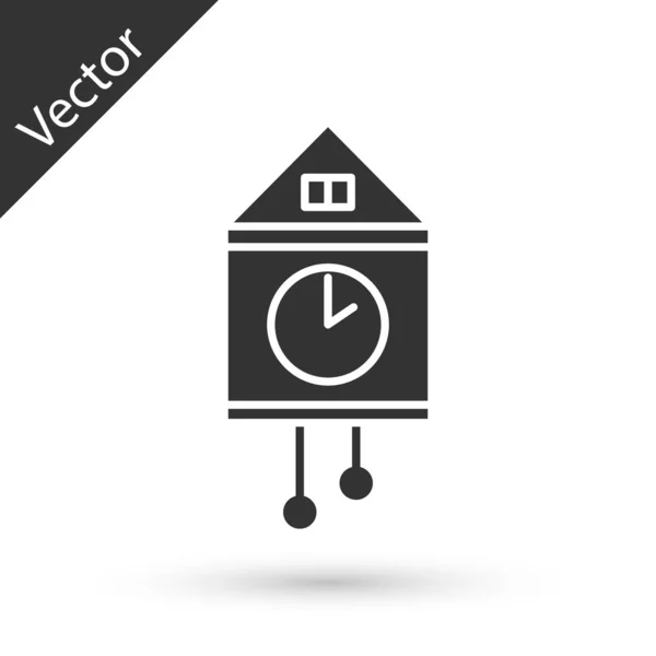 Icono de reloj de pared Retro gris aislado sobre fondo blanco. Signo del reloj de cuco. Reloj de péndulo antiguo. Ilustración vectorial — Archivo Imágenes Vectoriales