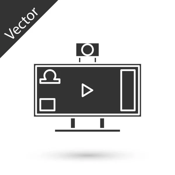 Grey Live streaming online videogame jogar ícone isolado no fundo branco. Ilustração vetorial — Vetor de Stock