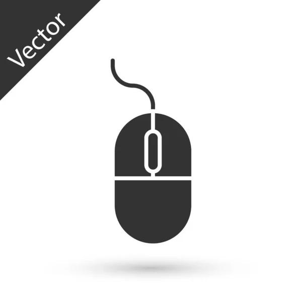 Icono gris del ratón de ordenador aislado sobre fondo blanco. Óptica con símbolo de rueda. Ilustración vectorial — Vector de stock