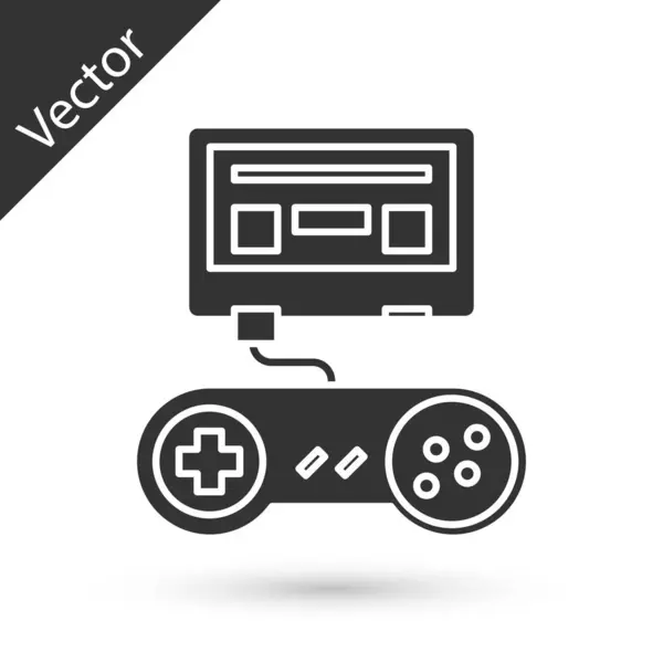 Console de videogame cinza com ícone de joystick isolado em fundo branco. Ilustração vetorial — Vetor de Stock