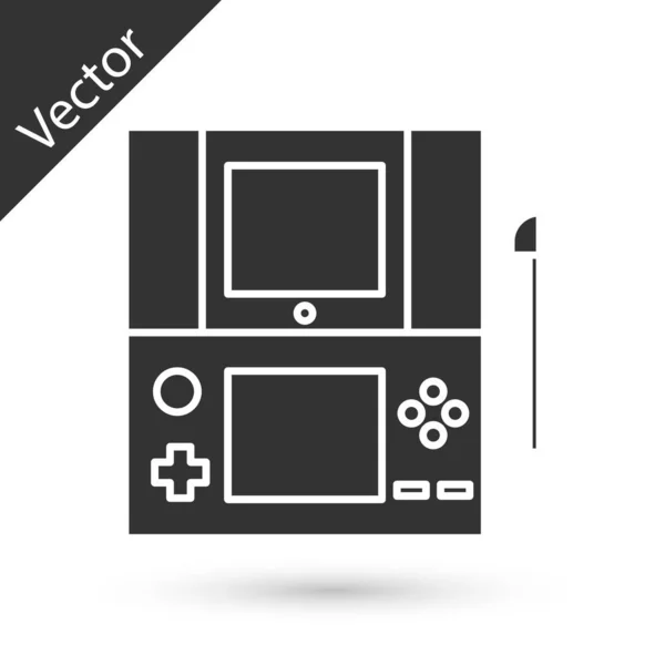 Ícone de console de videogame portátil cinza isolado em fundo branco. Sinal do Gamepad. Conceito de jogo. Ilustração vetorial — Vetor de Stock