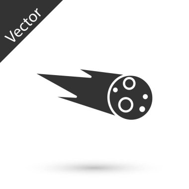 Gri Kuyrukluyıldız beyaz arka planda izole edilmiş bir şekilde hızla düşüyor. Vektör İllüstrasyonu