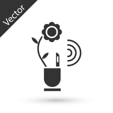 Gri Akıllı tarım teknolojisi. Uygulama simgesindeki tarım otomasyon sistemi beyaz arka planda izole edilmiş. Vektör İllüstrasyonu