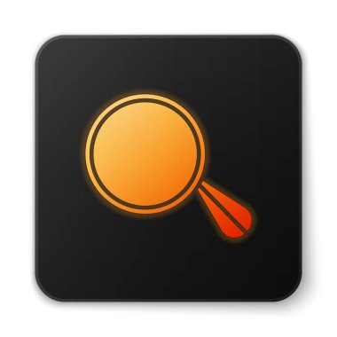 Beyaz arka planda turuncu parlak neon araba aynası ikonu izole edilmiş. Siyah kare düğme. Vektör İllüstrasyonu