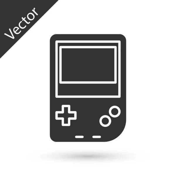 Icono de consola de videojuegos portátil gris aislado sobre fondo blanco. Señal de mando. Concepto de juego. Ilustración vectorial — Vector de stock