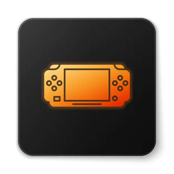 Orange glowing neon Portable video game console icon isolated on white background. Gamepad sign. Gaming concept. Black square button. Vector Illustration — Stock Vector