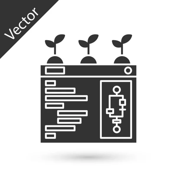 Tecnologia de agricultura inteligente cinza - sistema de automação agrícola no ícone do aplicativo isolado no fundo branco. Ilustração vetorial — Vetor de Stock