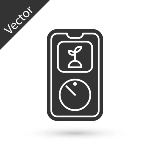 Graue Smart-Farming-Technologie - Timer Farm Automation System im App-Symbol isoliert auf weißem Hintergrund. Vektorillustration — Stockvektor