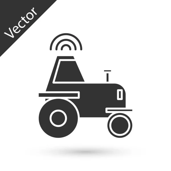 Grauer selbstfahrender drahtloser Traktor auf einem Smart-Farm-Symbol, isoliert auf weißem Hintergrund. intelligente Landwirtschaft implementieren Element. Vektorillustration — Stockvektor