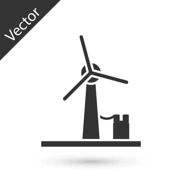 Pictograma turbinei eoliene gri izolată pe fundal alb. Semn generator de vânt. Moara de vânt pentru producția de energie electrică. Vector Illustration — Vector de stoc