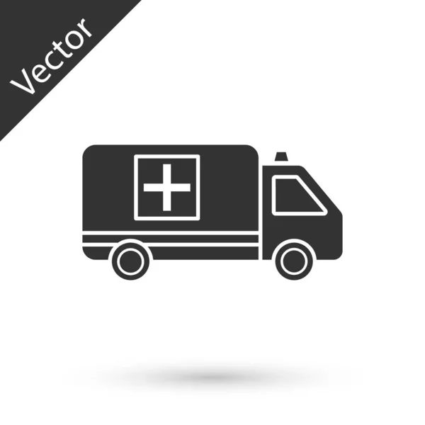 Ambulance grise et icône de voiture de secours isolé sur fond blanc. Évacuation médicale du véhicule ambulancier. Illustration vectorielle — Image vectorielle