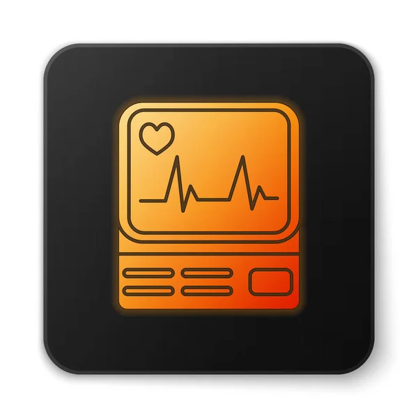 Orange glödande neon Datorskärm med kardiogram ikon isolerad på vit bakgrund. Övervakningsikonen. EKG monitor med hjärtslag hand dras. Svart fyrkant. Vektor Illustration — Stock vektor