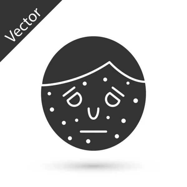 Cara gris con psoriasis o icono de eczema aislado sobre fondo blanco. Concepto de respuesta de la piel humana al alérgeno o al problema crónico del cuerpo. Ilustración vectorial — Vector de stock