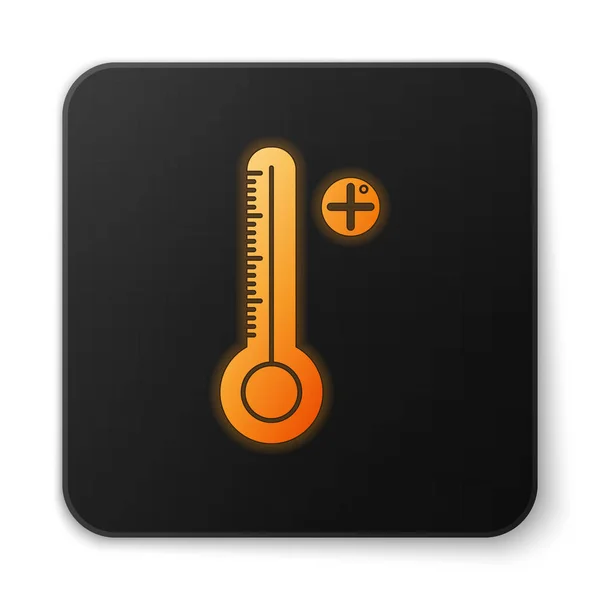 Termómetro digital médico de neón brillante naranja para icono de examen médico aislado sobre fondo blanco. Botón cuadrado negro. Ilustración vectorial — Archivo Imágenes Vectoriales