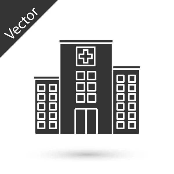 Edificio hospital médico gris con icono de cruz aislado sobre fondo blanco. Centro médico. Salud. Ilustración vectorial — Vector de stock